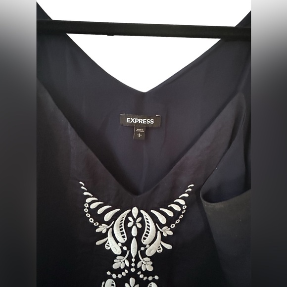 Express | Navy Blue Embroidered Cami Slip Tank Top in Women’s Large - Picture 3 of 5